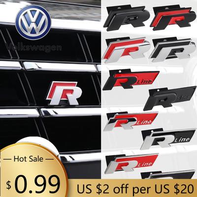 For VOLKSWAGEN VW 3D R RLINE Emblem Car Front Grille Badge Metal Sticker Decoration For Volkswagen VW Golf Passat Polo Blue Moti
