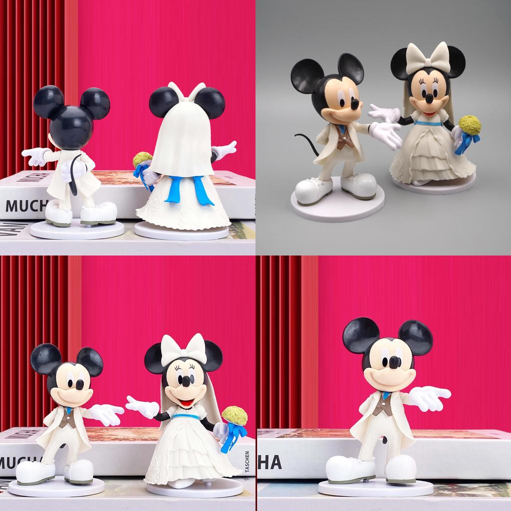 Disney Mickey Minnie Weißes Hochzeitskleid Figur Puppe Tortenaufsatz Ventilator Geschenk Set von 2