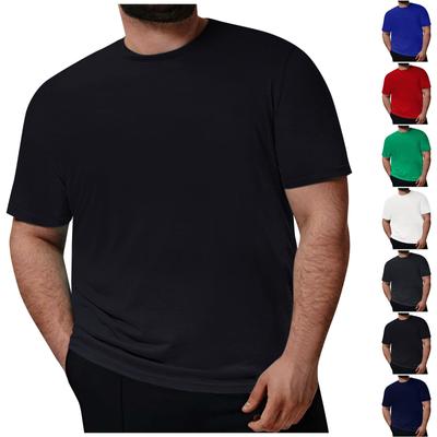 (Qunide) Plus Size Mens Casual Round Neck Solid Color Short Sleeve T-Shirt Blouse Tops