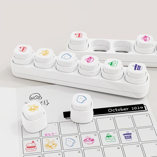 1 set mini-stämplar för planerare 6 designer Självfärgande stämplar Söta plaststämplar för dagbokföring Scrapbooking Planerare DIY-hantverk