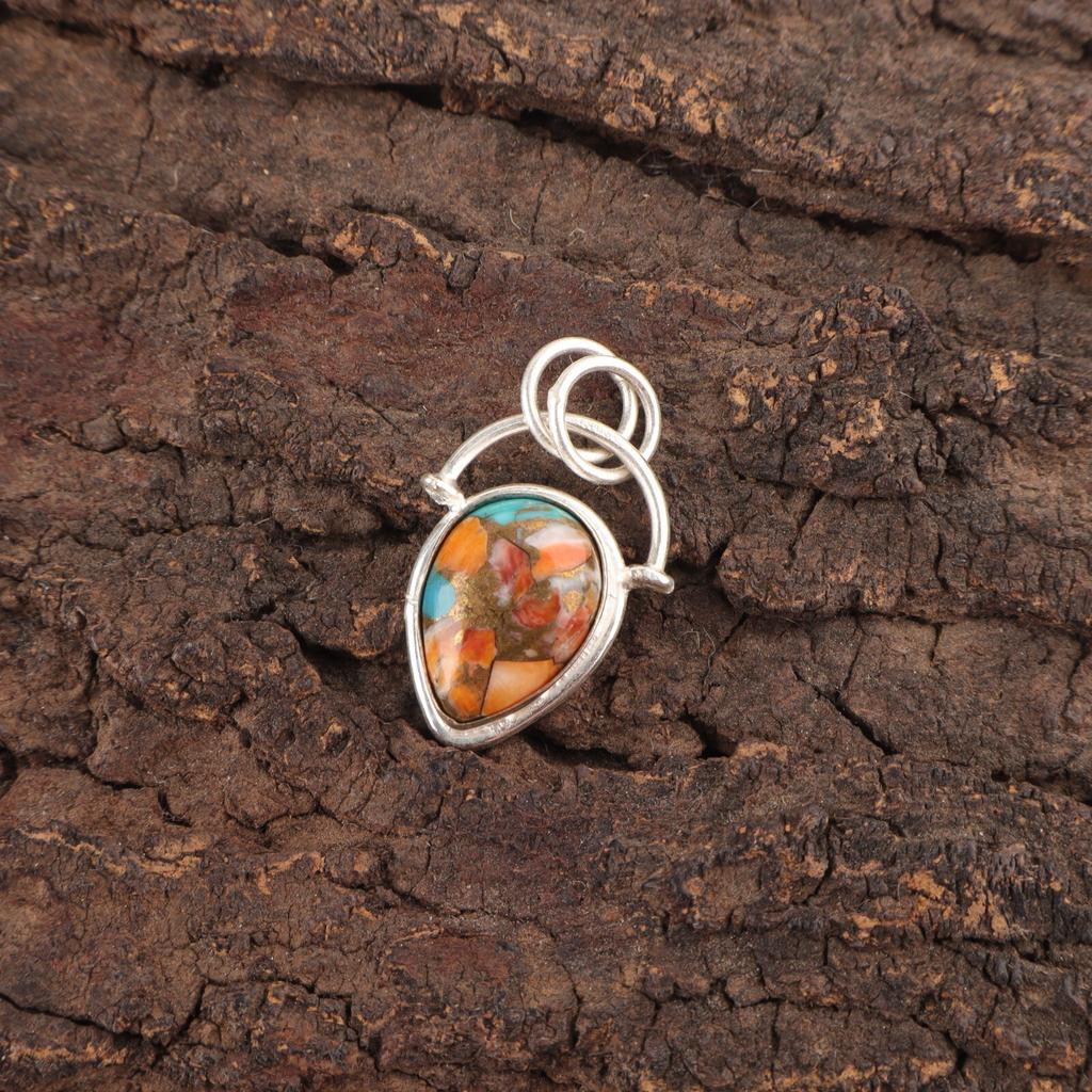 Pear Spiny Oyster Stone Mother Gift Engagement Anniversary Pendant 925 Silver PP-56-46