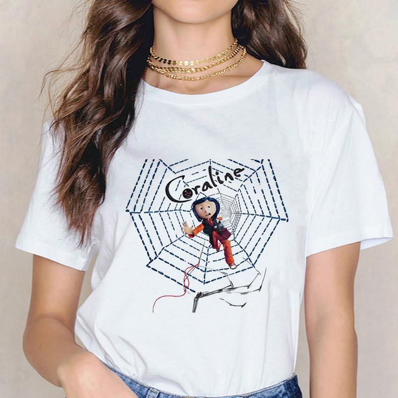 Maglietta Horror di Moda Bambola Coraline Sogni Maglietta Y2k Donna Vintage Gotica Magliette Grafiche di Halloween Abbigliamento