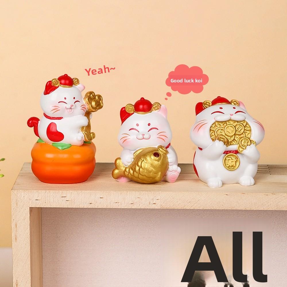 Feng Shui Fortune Cat Resin Figurine With Lucky Symbols For Office Decor And Giftgiving