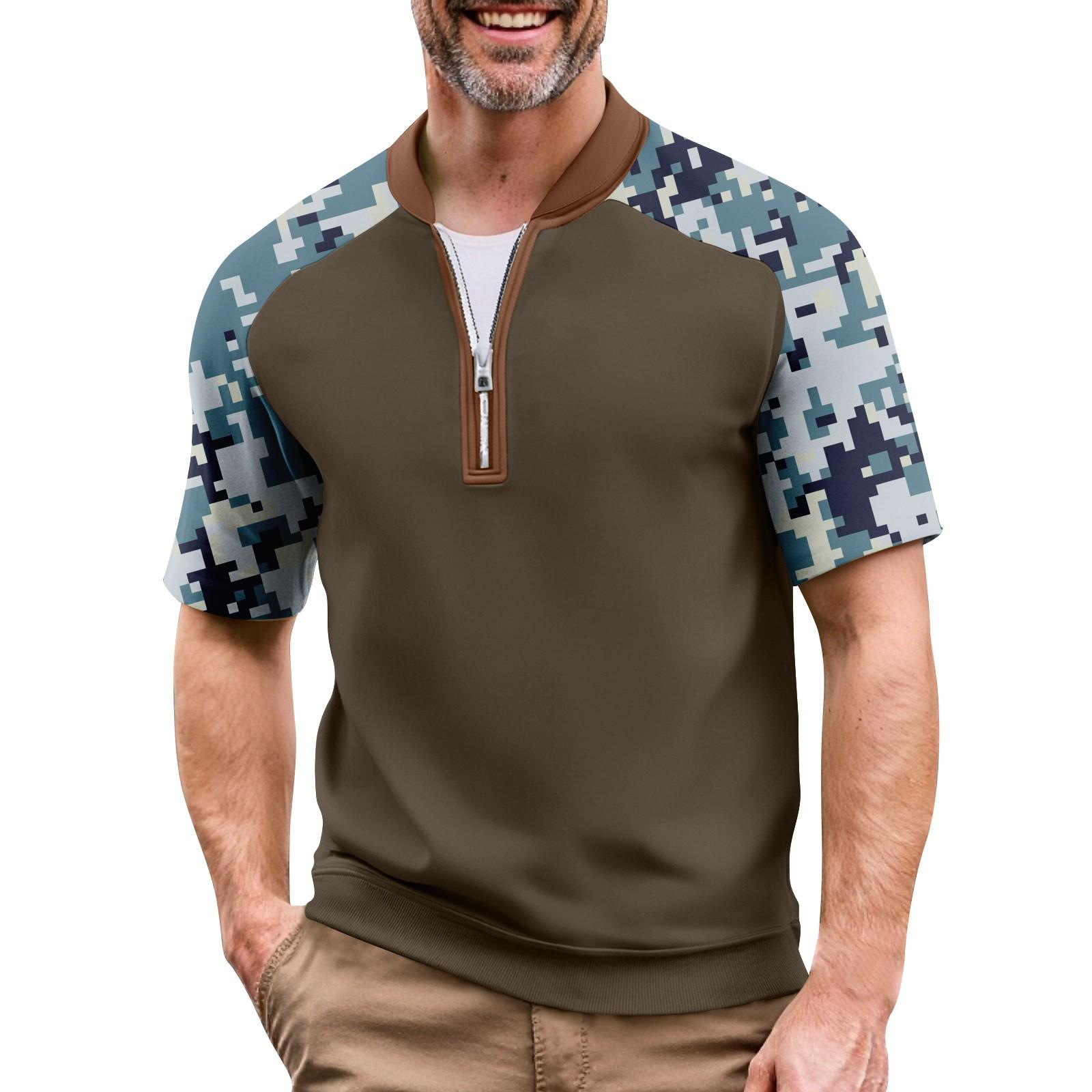 

Men s Summer Camouflage Color Casual T-shirt Sports Breathable Zipper Collar Top M
