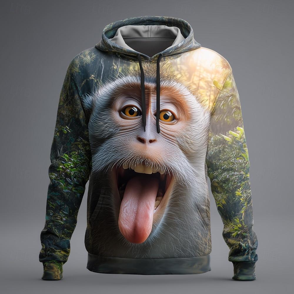 

Мужская толстовка с капюшоном и оптической иллюзией животного, модная крутая с круглым вырезом, для дома, вечеринки, уличной одежды, белая, коричневая, на шнурке, осенне-зимняя, дизайнерская XL