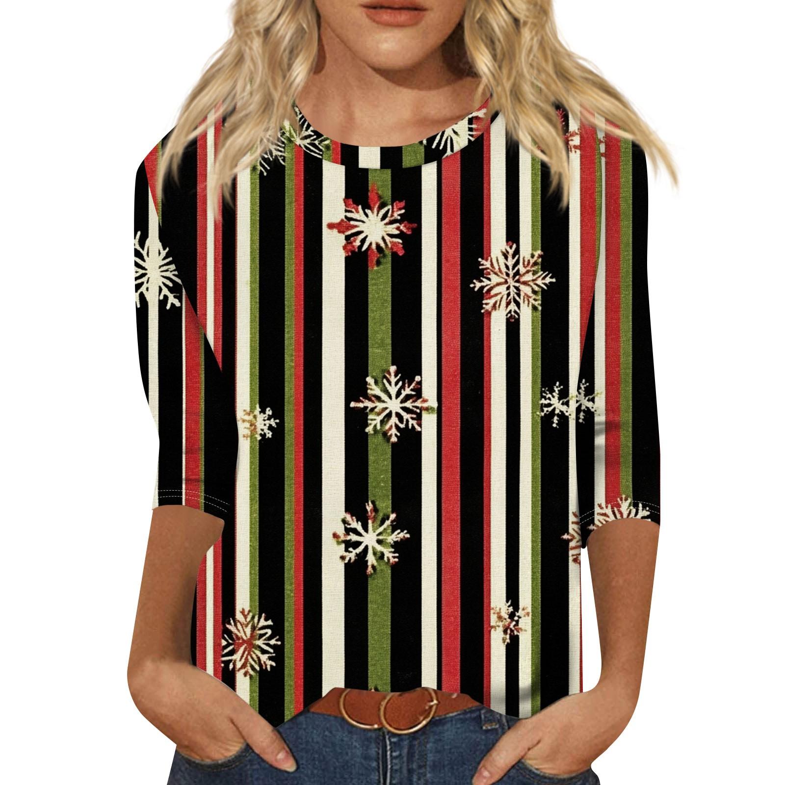 Женская мода повседневная рубашка с круглым вырезом и рождественским принтом — фото 3