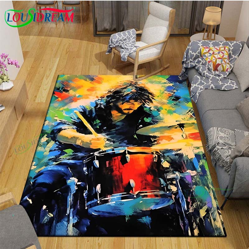 Fashion Music Drum Set Printed Carpet Outdoor Area Rug Non -slip Carpet Bedroom Decor Carpet for Living Room Birthday Gift