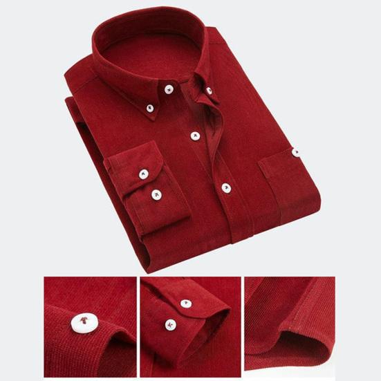 Männer Vintage Turn Down Kragen Cord Knöpfe Plus Größe Business Slim Hemd