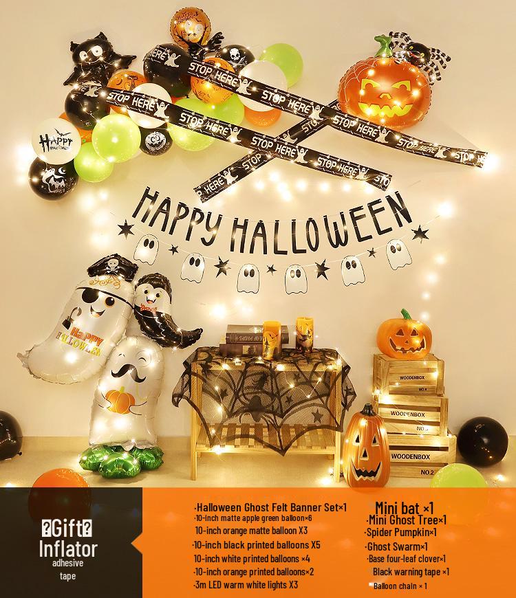 Halloween Theme Balloons and Pumpkin Lanterns for Indoor Decoration and Wall Scene Layout