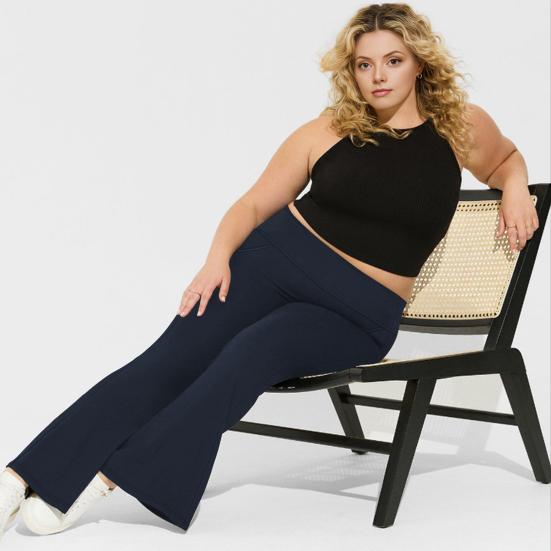 High Waist Yoga Pants Full-Length Women Leggings with Elastic Waist Solid Color Pockets Sport Style Flared Pants