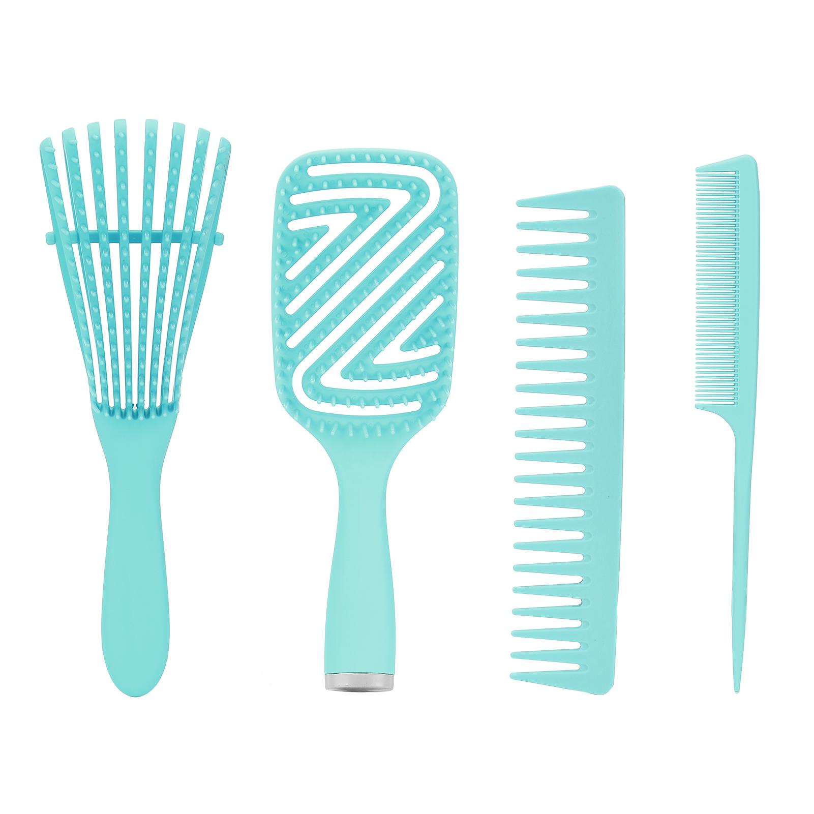 

5 шт. распутывающая щетка для массажа кожи головы, полая расческа для прямых волос, набор кистей для волос с крысиным хвостом Green