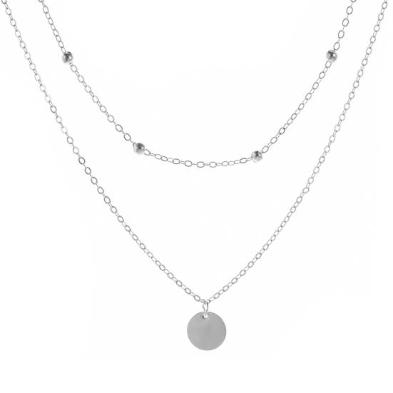 Women 2-Layer Round Disc Dangle Clavicle Chain Choker Necklace Party Jewelry