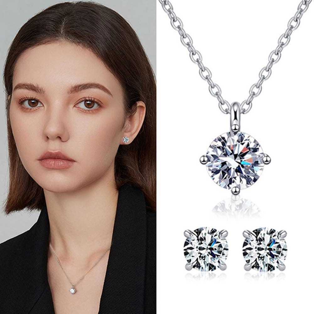 

(Гарантія на гру) Набір намиста та сережок з муасанітовими діамантами 1 карат Відмінного ґатунку Кольору D