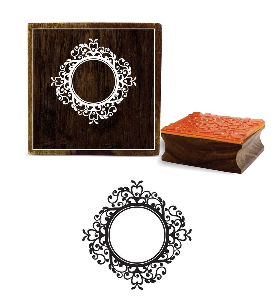 Printtoo Victorian Style Round Frame Design Square Brown Wooden Rubber Stamps-2 x 2