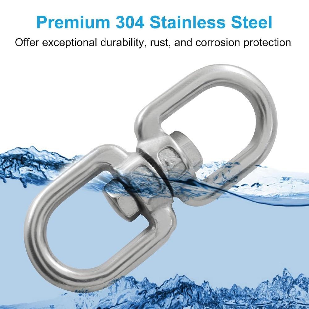 304 Stainless Steel Swivel Hook – 360° Double-Ring Connector – M4/M5/M6, 113-300kg – For Boating, Camping, Dog Leashes, Plant Hangers