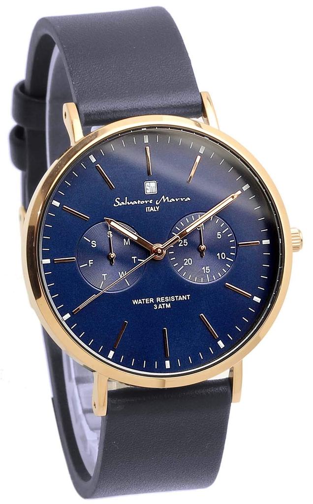 Salvatore Marra Italian Brand Unisex Quartz Watch with Calendar, SM15117L (Rose NV Navy)