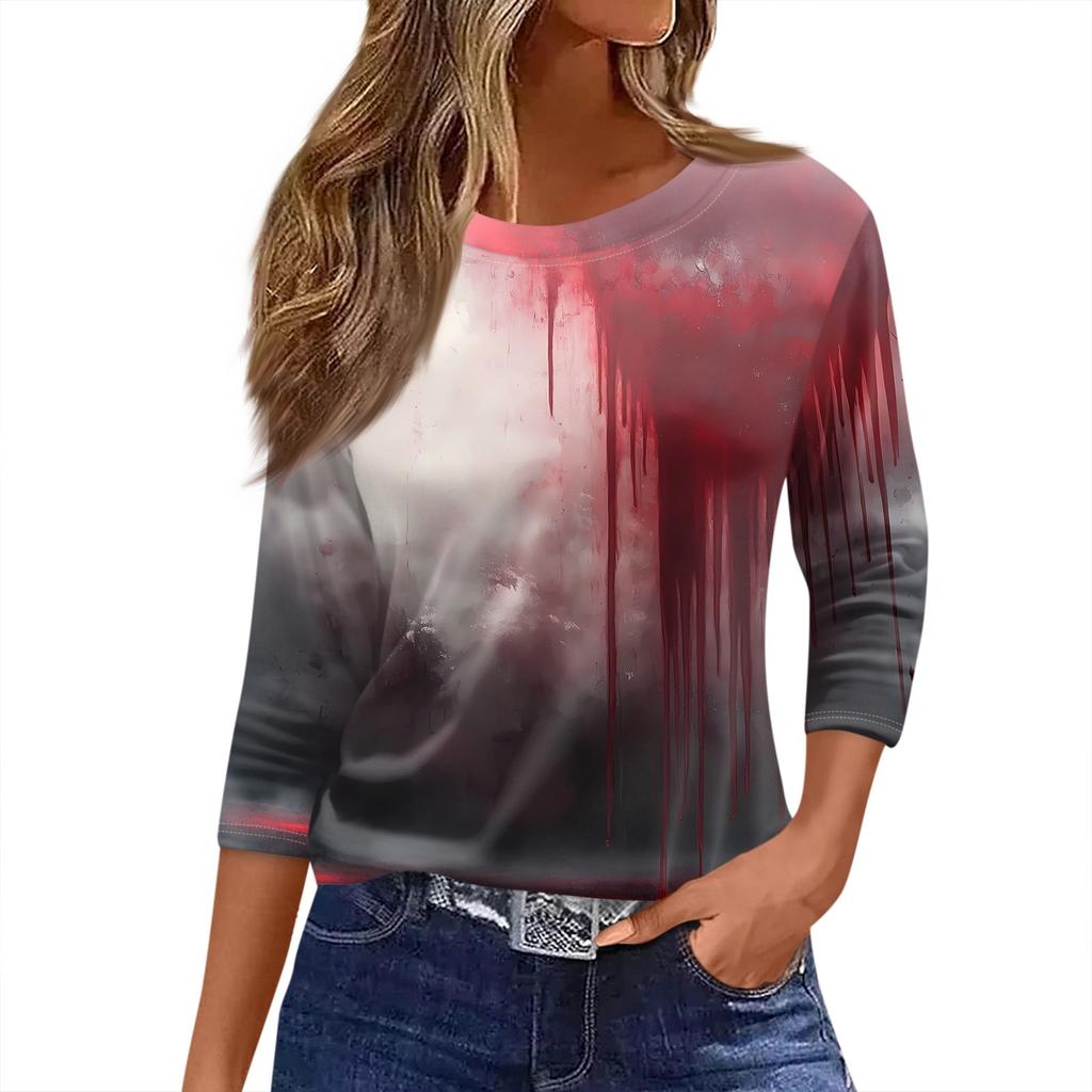 Women's T Shirt Halloween Print 3/4 Sleeve Daily Fashion Basic Round Neck Regular Top