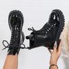 Fashion Women 2024 Spring Autumn New Short Ankle Boots Lady  Waterproof Lace Up Black Boots Students Casual Thick Heel Knight