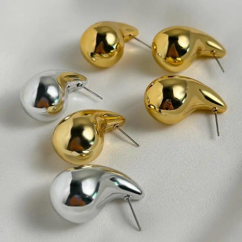 Retro Trendy Gold Color Chunky Waterdrop Dupes Drop Earrings Summer Fashionable Versatile Personality Glossy Teardrop Earring Jewelry Gift for Women