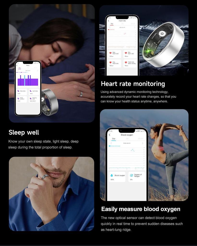 Smart Ring SR06: Waterproof, Blood Oxygen & Sleep Monitoring Bluetooth Wearable for Men and Women