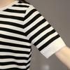 Summer New Women's Clothing Loose Korean Version Large Size Top Black and White Stripes Front Short Rear Long Short Sleeve T-shirt Women's Base