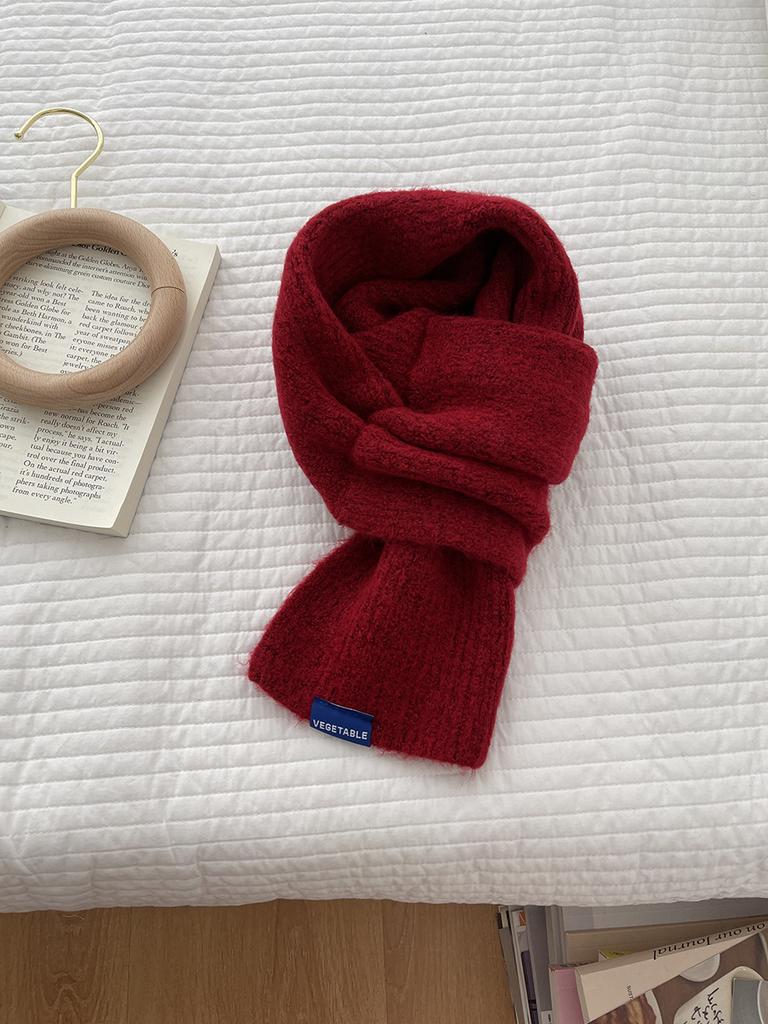 Winter thickened warm scarf women's versatile solid color short knitted student windproof literary soft waxy