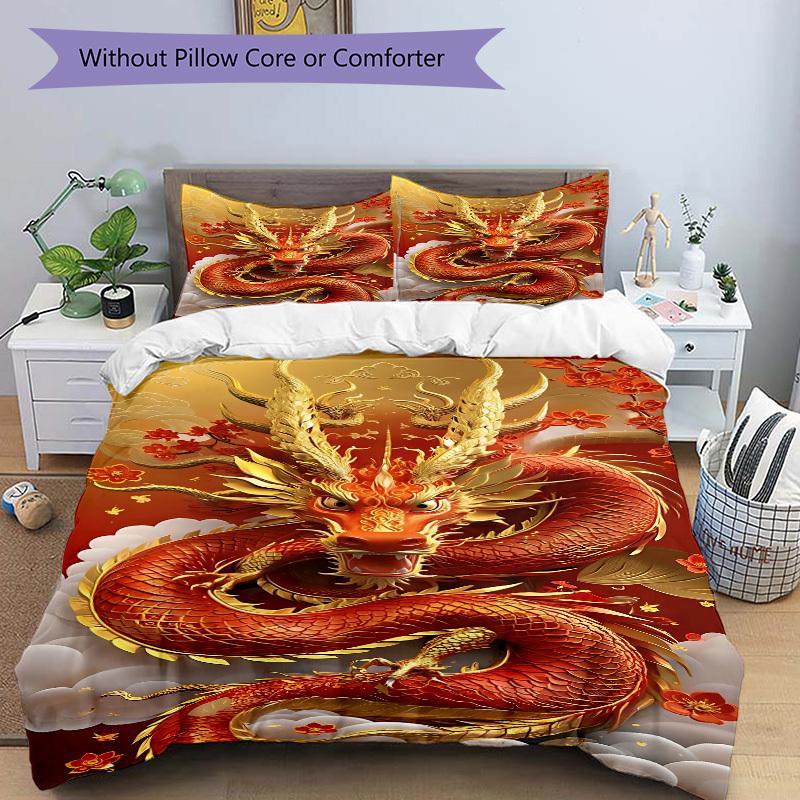 3pcs Dragon Artwork Duvet Cover Set, 1 Duvet Cover + 2 Pillowcases (No Insert), High-Definition Print, Home & Dorm yy251123003