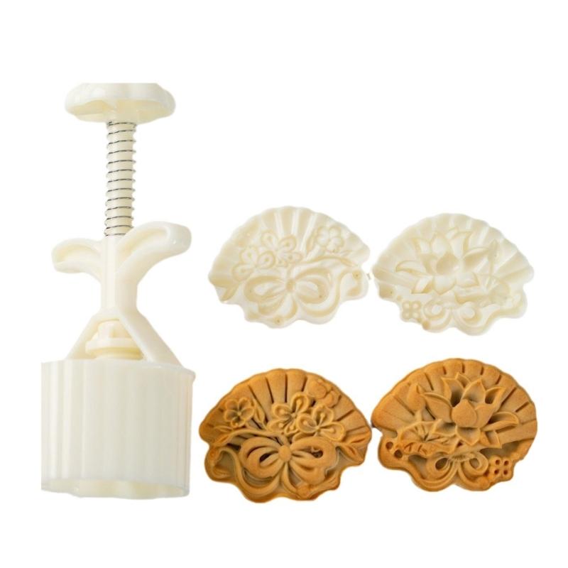 MidAutumn Festival Moon Cake Maker Small Flower Fan Moon Cake Molds Cookie Stamps Hand Press Cookie Dessert Cutter