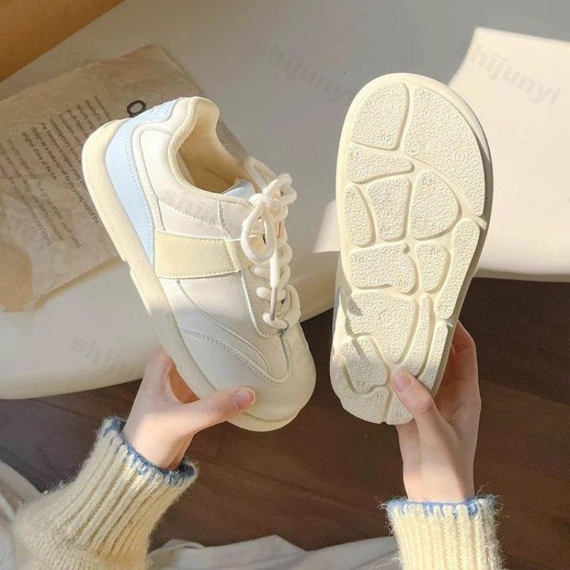 Women Non Slip Casual Shoes 2025 Spring Autumn New Fashion Lace Up Outdoor Breathable Sneakers Comfortable Low Help White Flats
