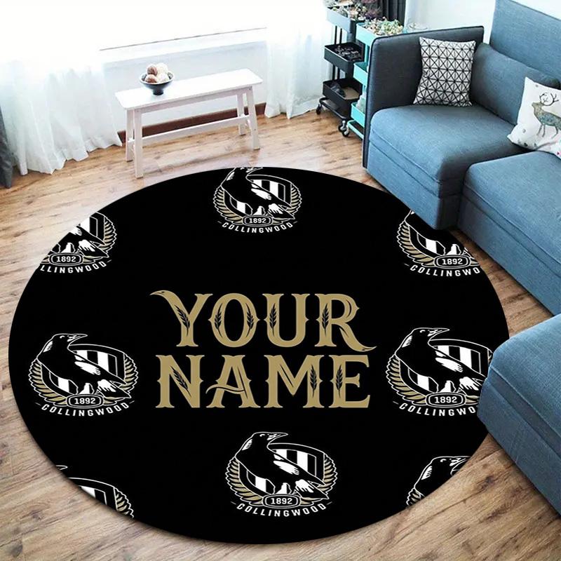 Collingwood Raven Crest Custom Name Round Area Rug Carpet Rug For Living Room Bedroom Sofa Playroom Decor Nonslip Floor Mat