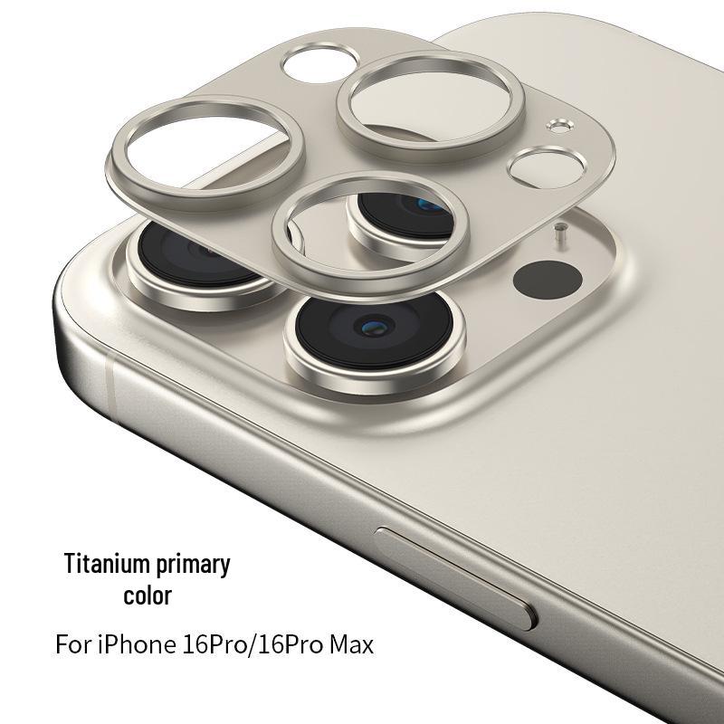 Compatible Apple iPhone 16 Pro Max Frosted Aluminum Lens Film Armor with Hollowed-Out Metal Sticker