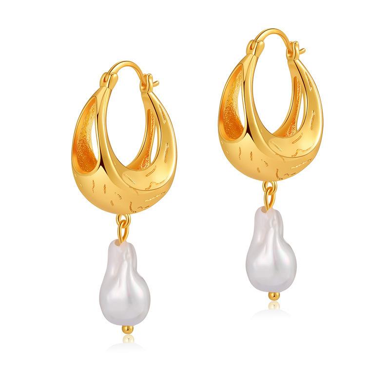 Trendy european and american style 18k gold plated brass pearl earrings - elegant stud earrings with shell pearls