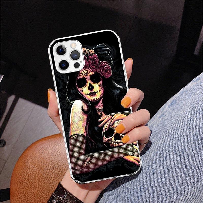 Catrina Beautiful Rose Girl Skull Phone Case For iPhone 17 Air 16 Pro Max 16E 15 + 14 Plus 11 12 13 Mini 7 8 SE Gift Print Cover