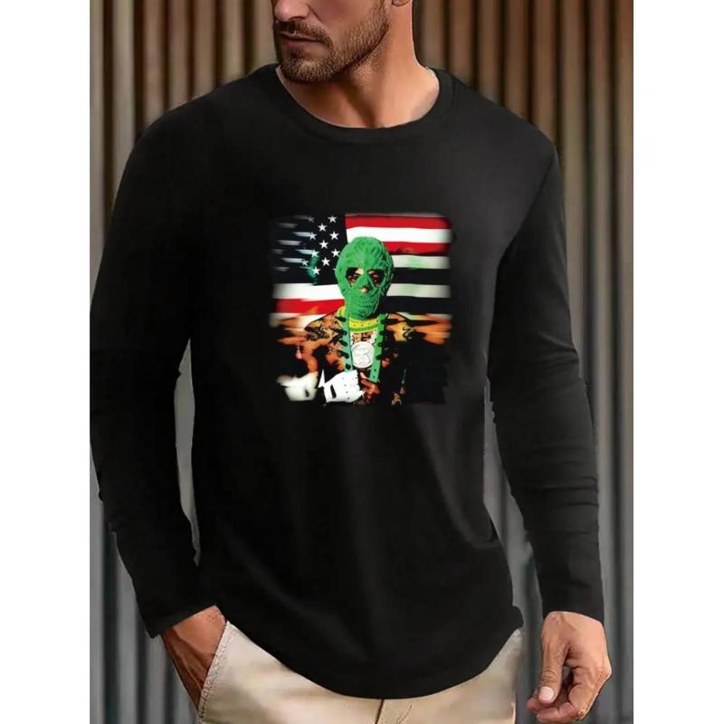 

Crew Neck Long Sleeve Tee, Minimalist Design, Lightweight Polyester, Spring Autumn Top XXL чорний