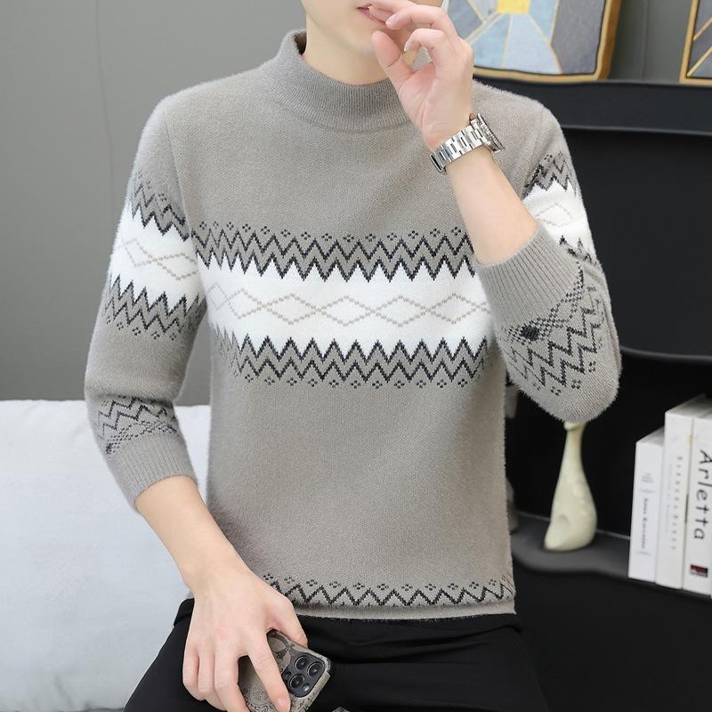 Men s Korean Style Striped Slim Fit Knit Sweater - Youth Autumn/Winter Fashion L