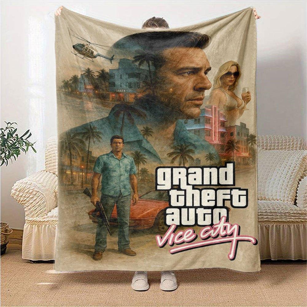 1pc Grand Theft Auto Soft Flannel Blanket with Designer Print A Cozy Blanket for All Seasons, Perfect for the Couch, Bed, Office