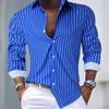 Men'S Striped Lapel Cardigan Hot Selling Striped Long Sleeved Shirt