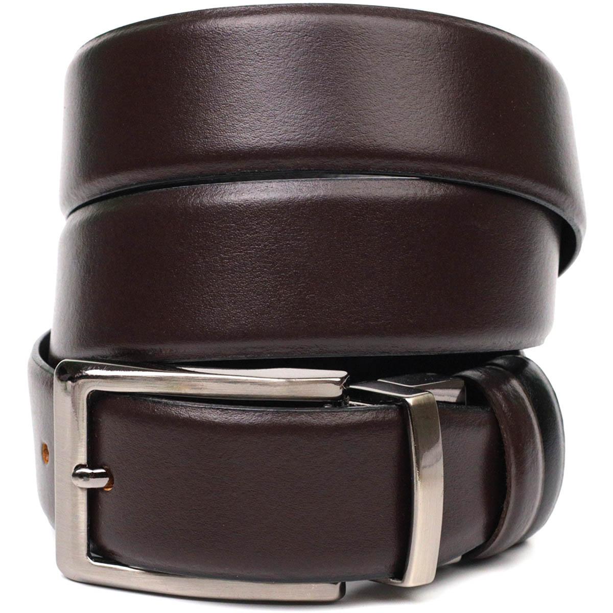 

Двосторонній чоловічий ремінь з пряжкою автомат з натуральної шкіри BOND-WALLET 22072 Коричневий