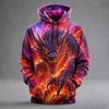 Men's Dragon 3D Printed Hoodie, Fantasy Animal Graphic, Lightning Print Sweatshirt, Long Sleeve Casual Streetwear Men Clothing