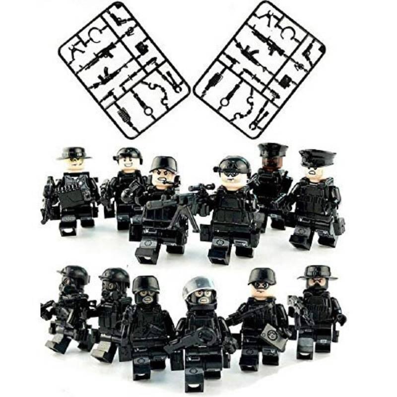 Moc Military Building Block Set Black Swat With Small Granule Assembly Toy Bag Pieces)