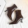 Brown High-texture Lychee Pattern High-heeled Short Boots Women's 2025 New European and American Pointed Thin-heeled Thin Boots Fashion Boots