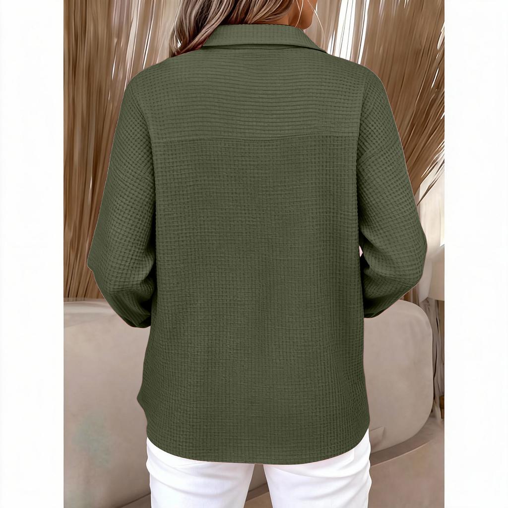 Women's Casual Loose Fashion Color Ribbed Long,Sleeved Pullover Top