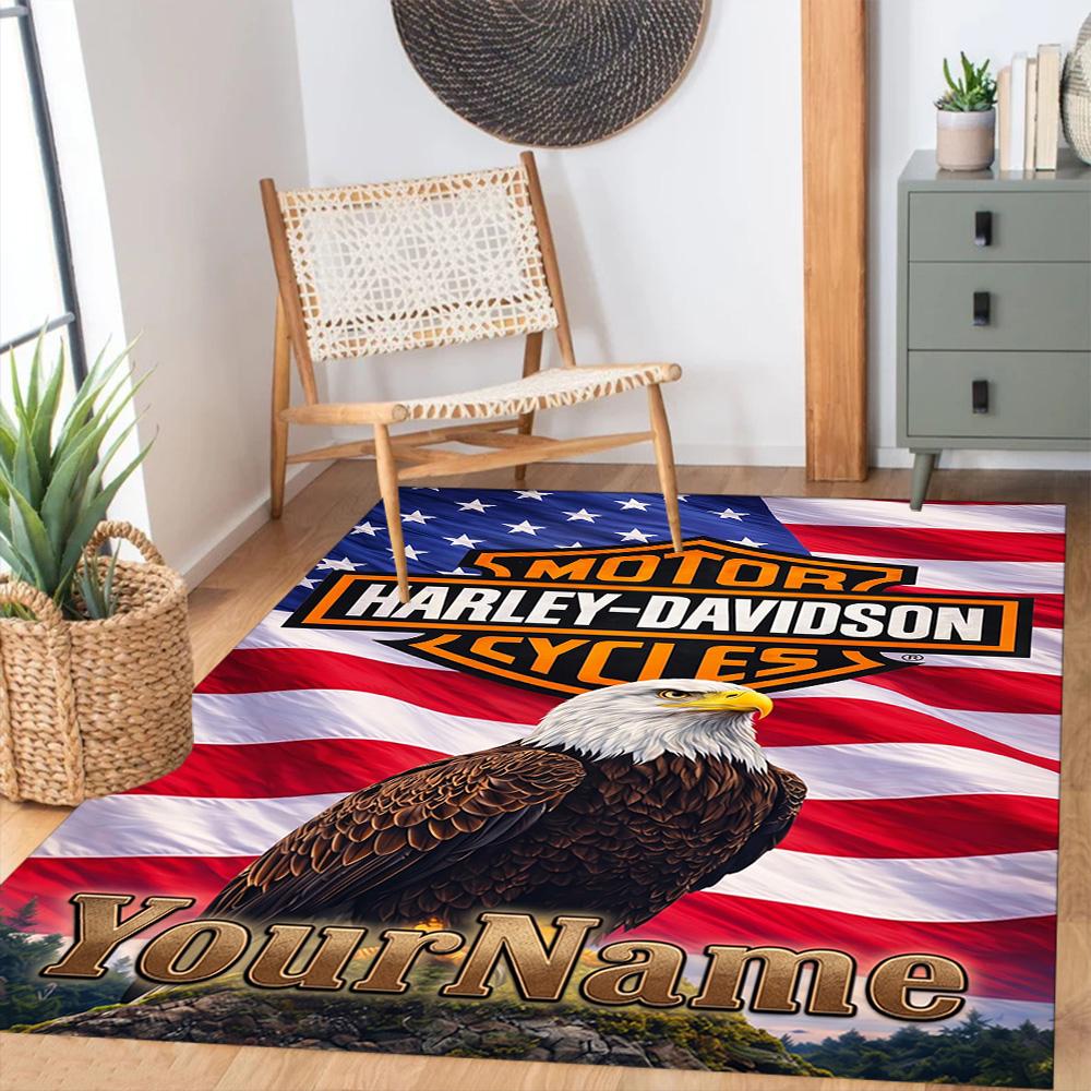 Harley-davidson Motorcycles Customizable Name Carpet Suitable for Game Room Living Rooms Study Room Dormitory Anti-slip Rug Decorate Offices