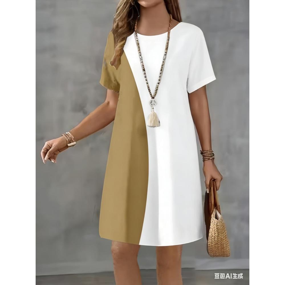 Short-sleeved round-neck striped pattern 3D printed women's fashionable mini dress