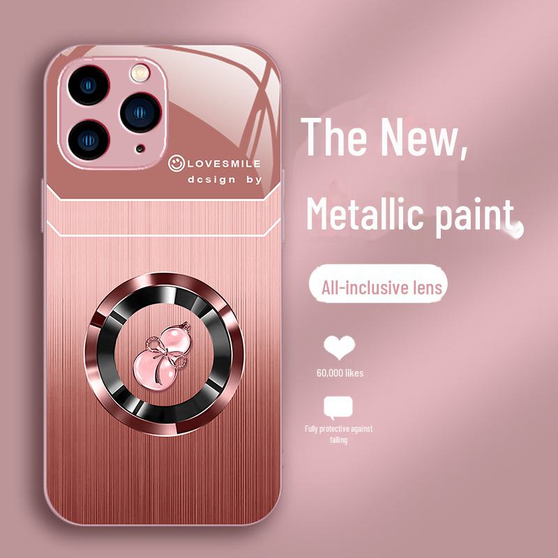 Luxusní pouzdro z tekutého skla Wood Grain pro Apple X/XS, 13Pro, 12/11, XR, XS Max a SE – ochrana proti pádu s designem Good Luck Gourd.