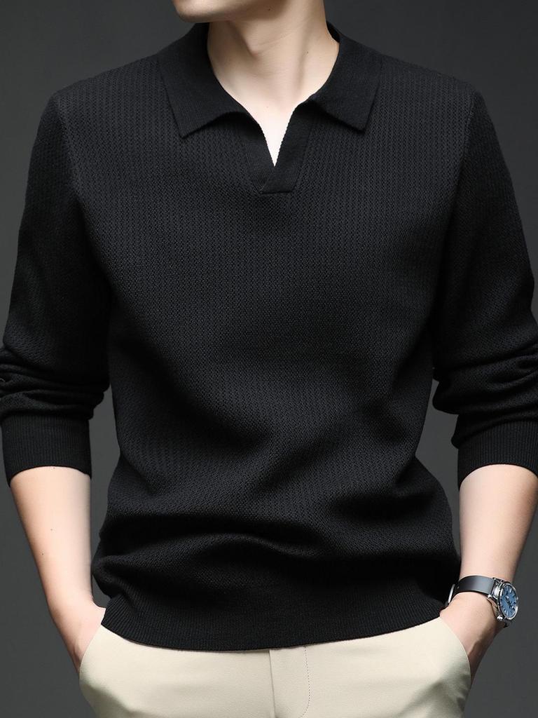 Men's V-Neck Knit Sweater - Autumn/Winter Korean Style, Youthful, Comfortable, Loose Fit Polo Top