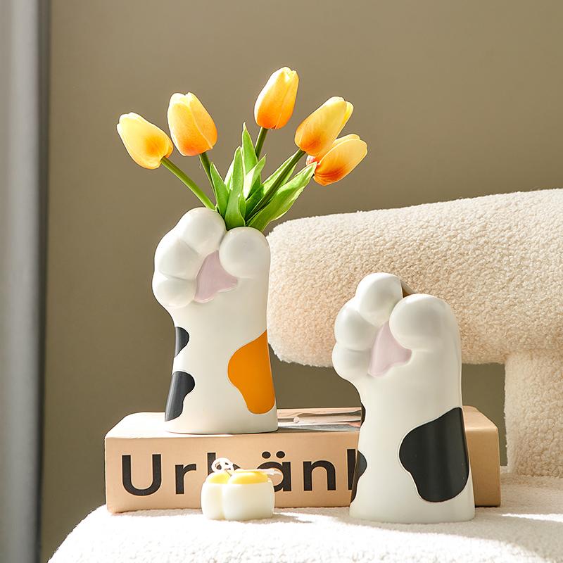 Kreative Vase Katzenpfoten-Figur Niedliche Tischdekoration für Wohnzimmer, Zuhause, Eingangsbereich, Fernsehzimmer, Büro, Blumenarrangement-Dekoration