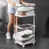 Double Layer Cloth Storage Baskets Rack Bathroom Floor Stand Clothing Storage Sundries Iron Laundry Storage Basket with Wheel