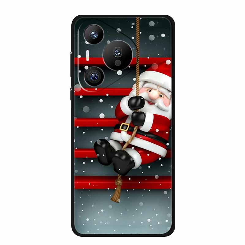 Christmas Phone Cases For Huawei Pura 70 Ultra/ 70 Pro/ 70 Pro Plus/70 5G Cases Black Silicone Soft Santa Claus TPU Bumper Funda