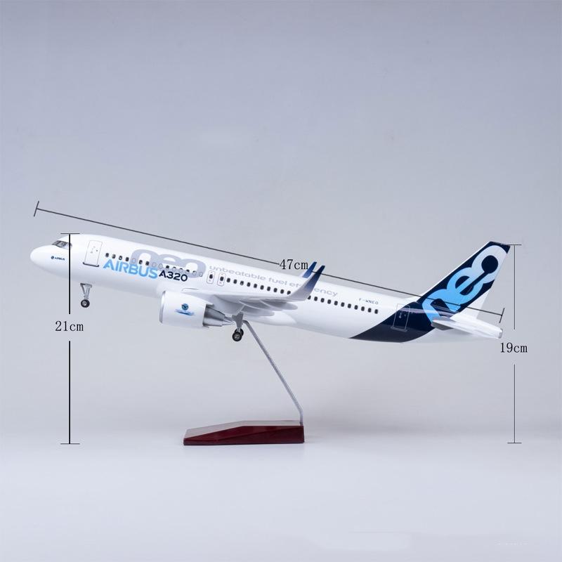 Plane Model 47cm Airplane A320 NEO Air Prototype 1/80 Scale Model Light & Landing Gear Diecast Resin Home Decor